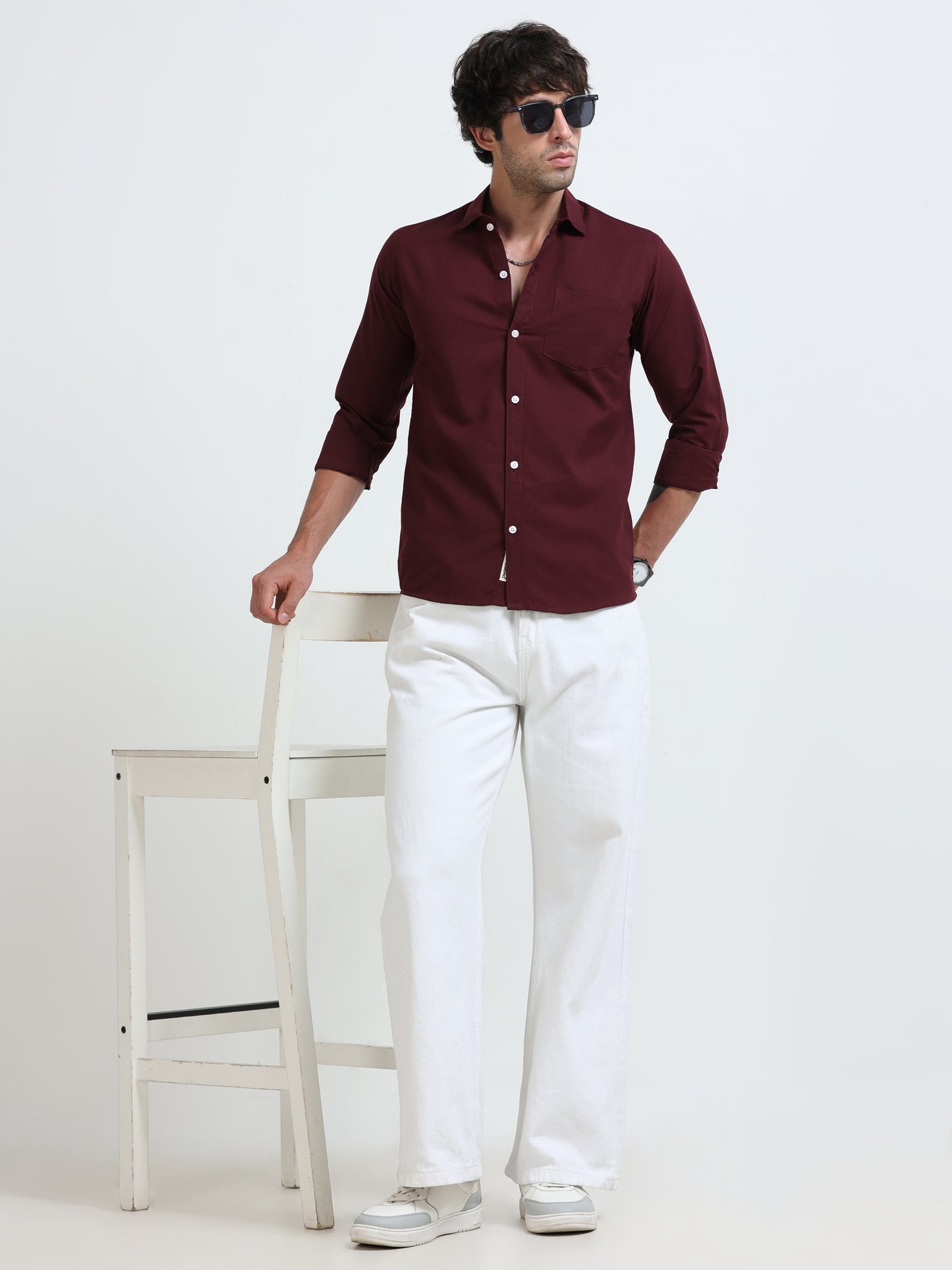 Men’s Classic Wine Linen Regular Collar Shirt – Lightweight Premium Summer Casual & Smart Style