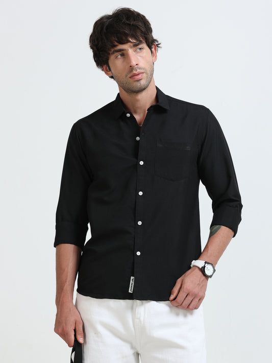 Men’s Premium Black Casual Shirt – Modern Fit Lightweight Smart Casual Shirt