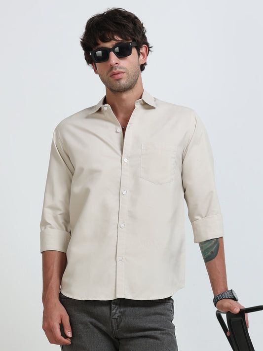 Men’s Premium Beige Casual Shirt – Modern Fit Lightweight Smart Casual Shirt