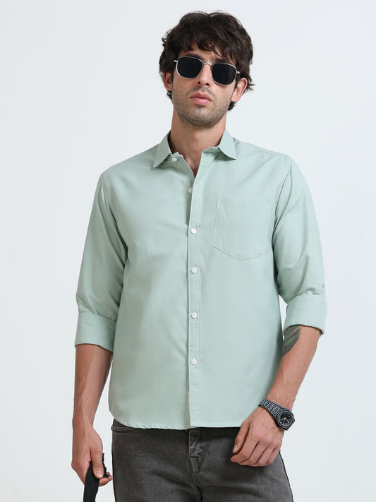 Men’s Premium Light Green Casual Shirt – Modern Fit Lightweight Smart Casual Shirt