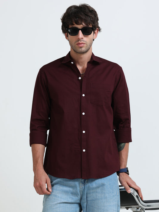 Men’s Premium Maroon Casual Shirt – Modern Fit Lightweight Smart Casual Shirt