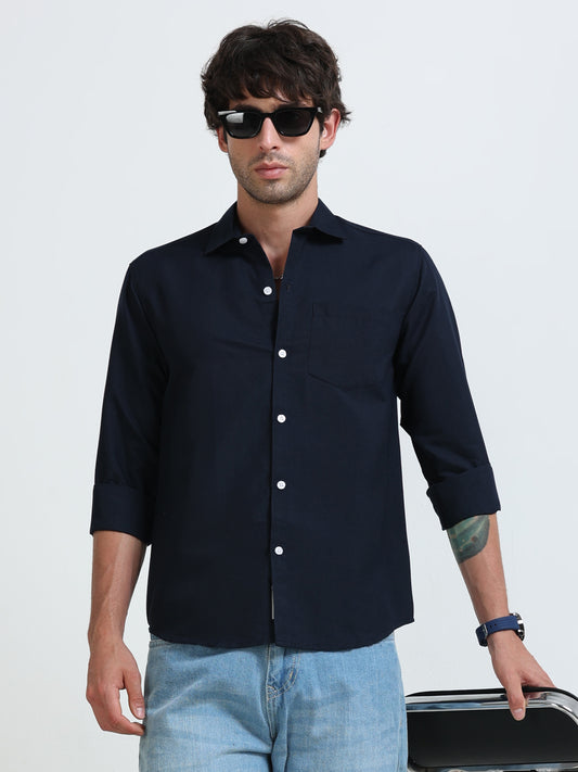 Men’s Premium Navy Blue Casual Shirt – Modern Fit Lightweight Smart Casual Shirt