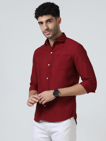 Cotton Spread Collar Shirt - Red
