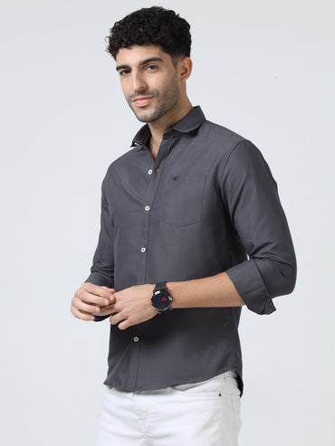 Cotton Spread Collar Shirt - Grey