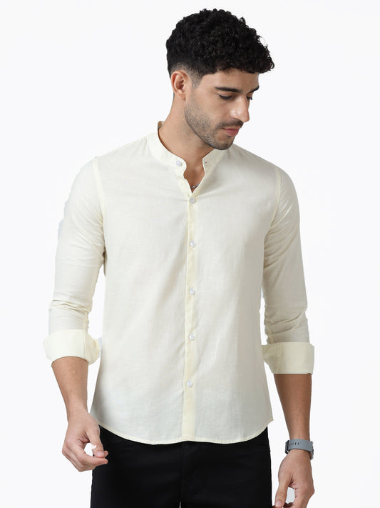 Cotton Chinese Collar Shirt - Off White