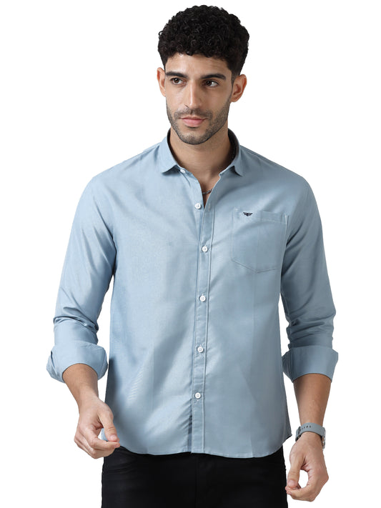 Cotton Spread Collar Shirt - Sky Blue