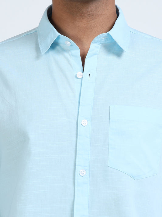 Men’s Classic Light Blue Linen Regular Collar Shirt – Lightweight Premium Summer Casual & Smart Style