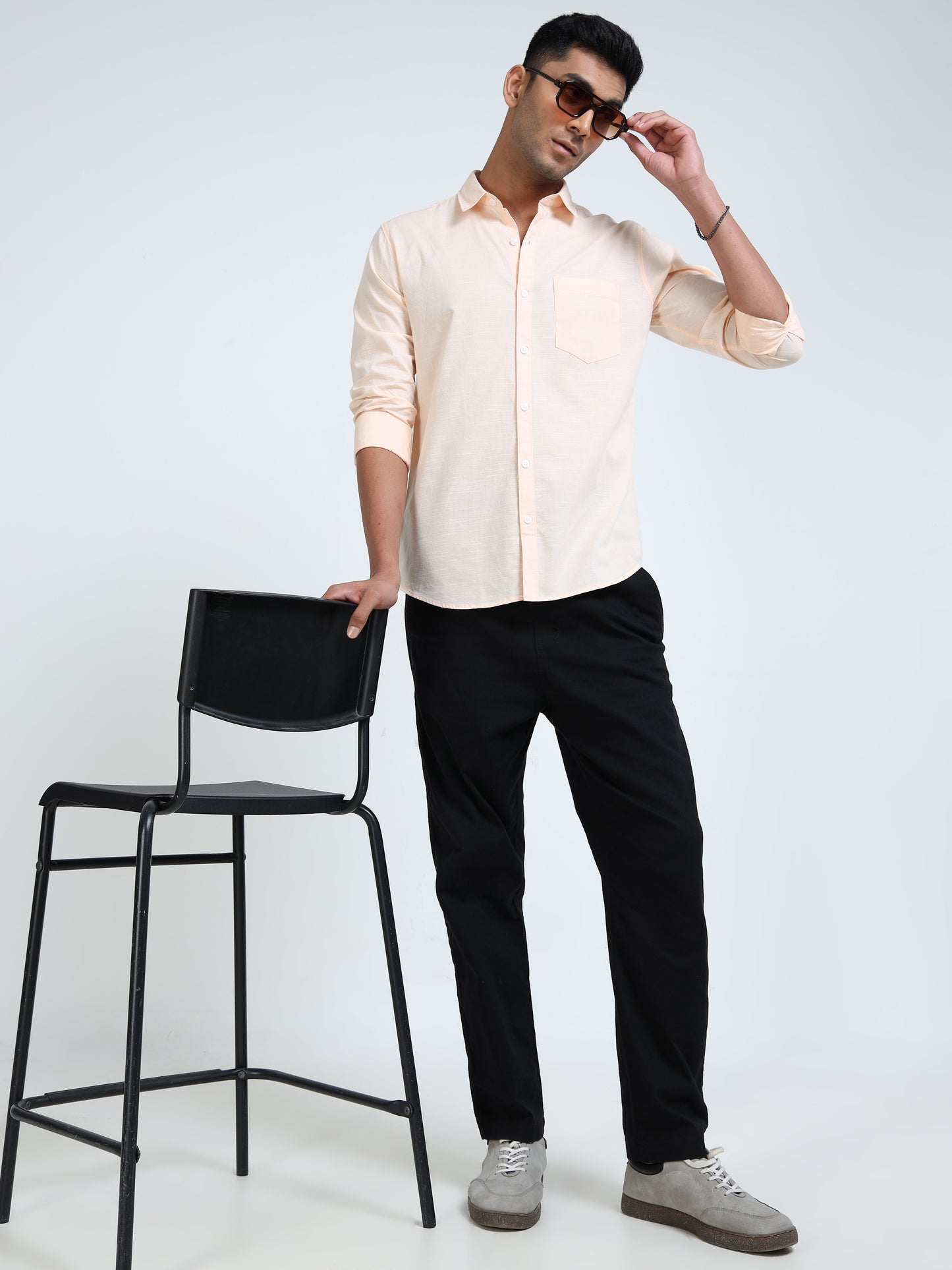 Men’s Classic Light Orange Linen Regular Collar Shirt – Lightweight Premium Summer Casual & Smart Style