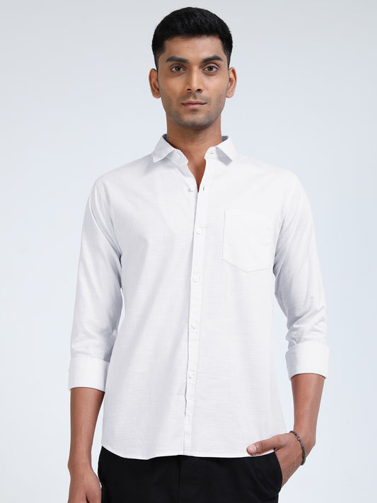Men’s Classic White Linen Regular Collar Shirt – Lightweight Premium Summer Casual & Smart Style