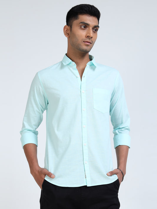 Men’s Classic Light Green Linen Regular Collar Shirt – Lightweight Premium Summer Casual & Smart Style