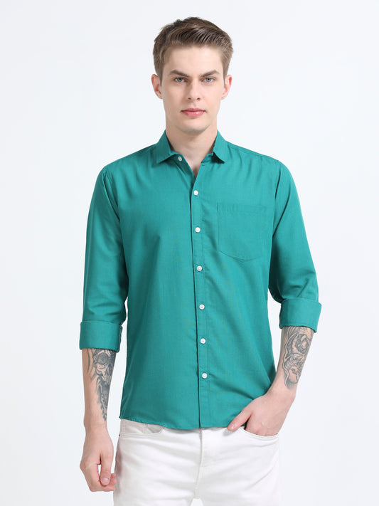 Men's Cotton Full Sleeve Regular Fit Casual Solid Shirt with Spread Collar-Tournment Blue
