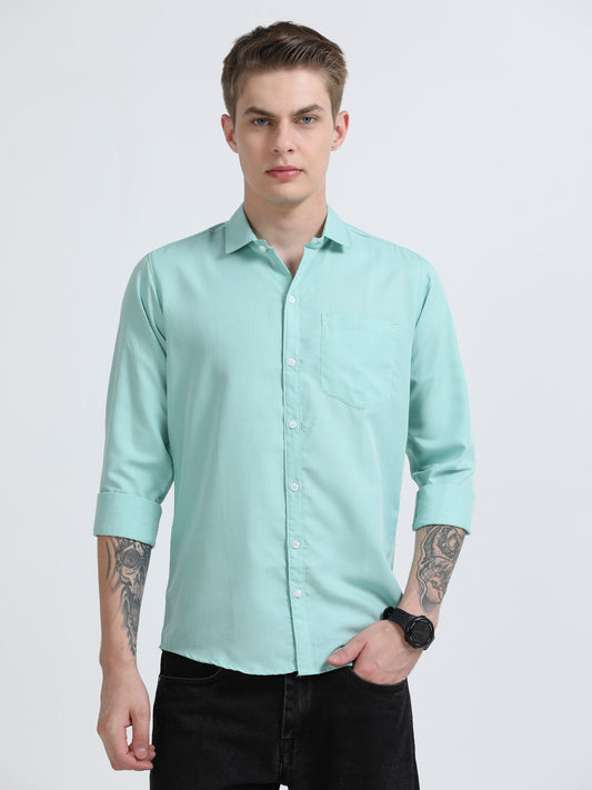 Men's Cotton Full Sleeve Regular Fit Casual Solid Shirt with Spread Collar-Mint Green