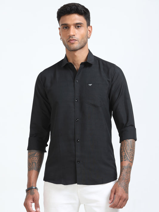 Regular Fit Cotton Full Black Shirt