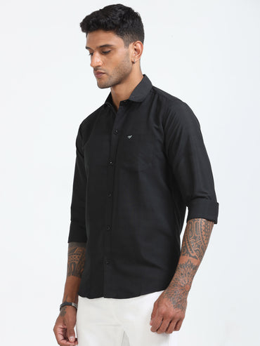 Regular Fit Cotton Full Black Shirt