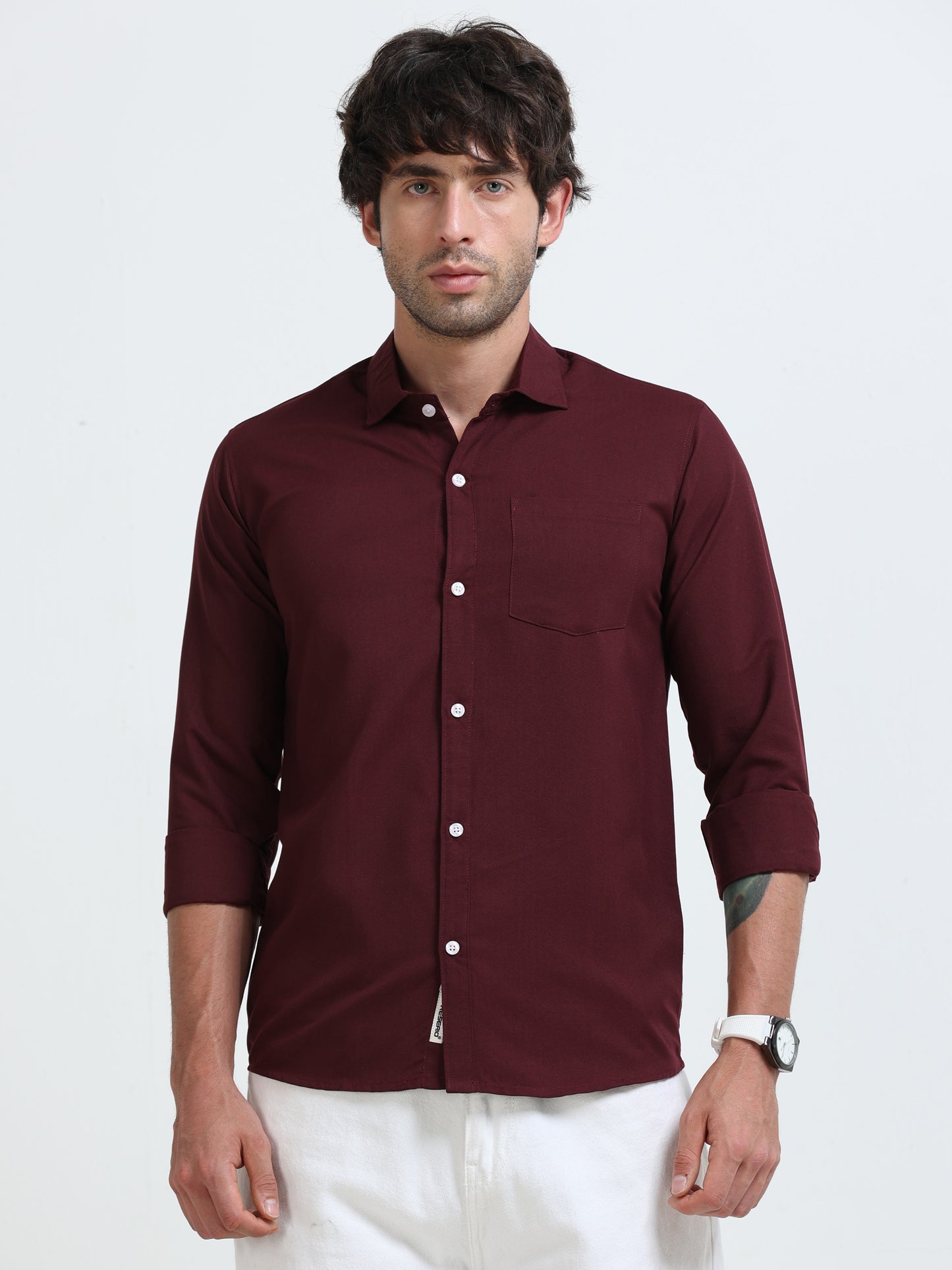 Men’s Classic Wine Linen Regular Collar  Shirt – Lightweight Premium Summer Casual & Smart Style