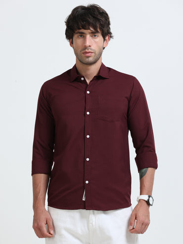 Men’s Classic Wine Linen Regular Collar  Shirt – Lightweight Premium Summer Casual & Smart Style