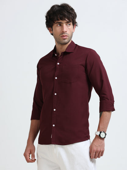 Men’s Classic Wine Linen Regular Collar  Shirt – Lightweight Premium Summer Casual & Smart Style