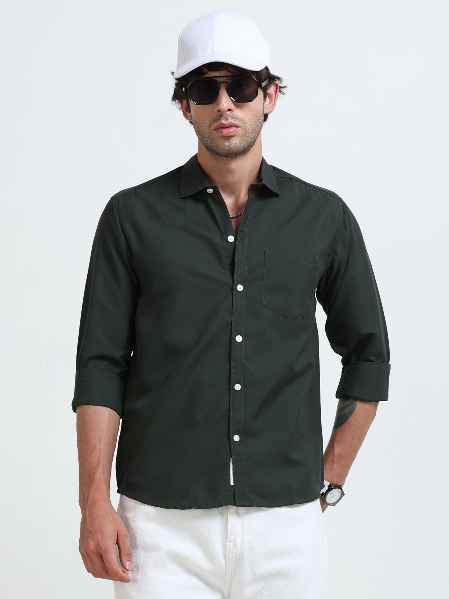 Men’s Premium Dark Green Casual Shirt – Modern Fit Lightweight Smart Casual Shirt