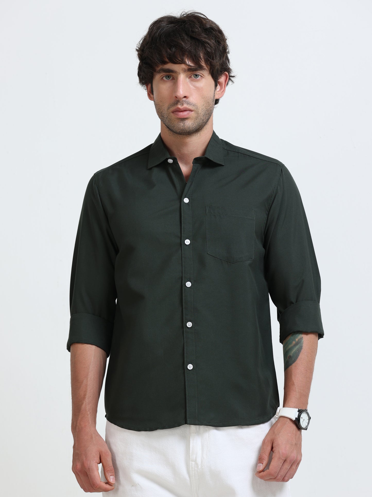 Men’s Premium Dark Green Casual Shirt – Modern Fit Lightweight Smart Casual Shirt