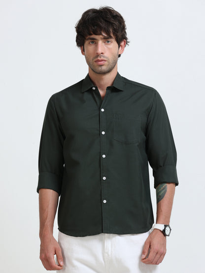 Men’s Premium Dark Green Casual Shirt – Modern Fit Lightweight Smart Casual Shirt