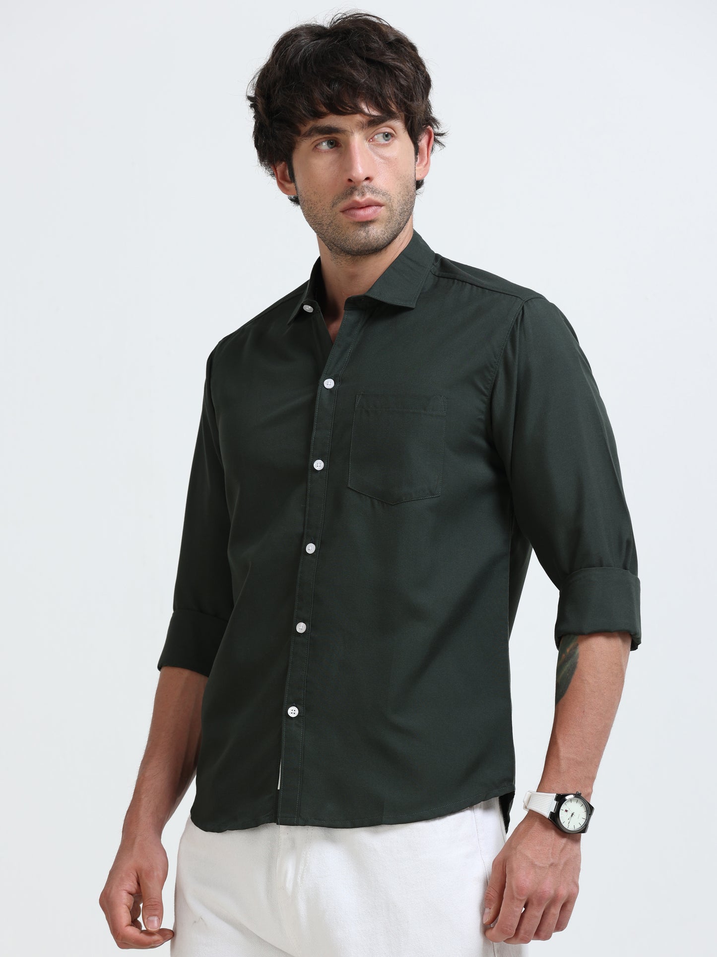 Men’s Premium Dark Green Casual Shirt – Modern Fit Lightweight Smart Casual Shirt