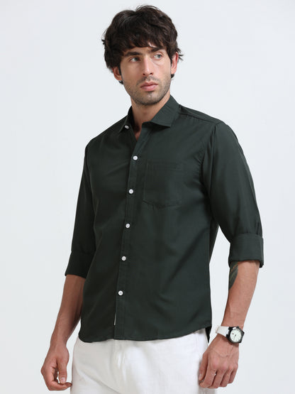 Men’s Premium Dark Green Casual Shirt – Modern Fit Lightweight Smart Casual Shirt