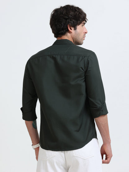 Men’s Premium Dark Green Casual Shirt – Modern Fit Lightweight Smart Casual Shirt