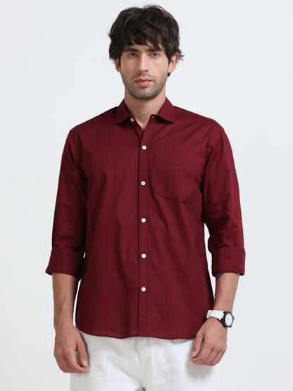 Men’s Classic Maroon Linen Regular Collar Shirt – Lightweight Premium Summer Casual & Smart Style