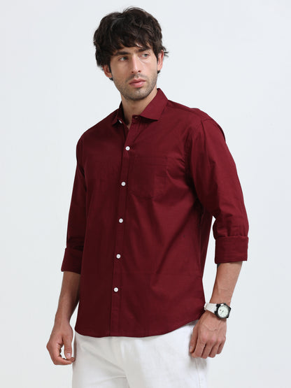 Men’s Classic Maroon Linen Regular Collar Shirt – Lightweight Premium Summer Casual & Smart Style
