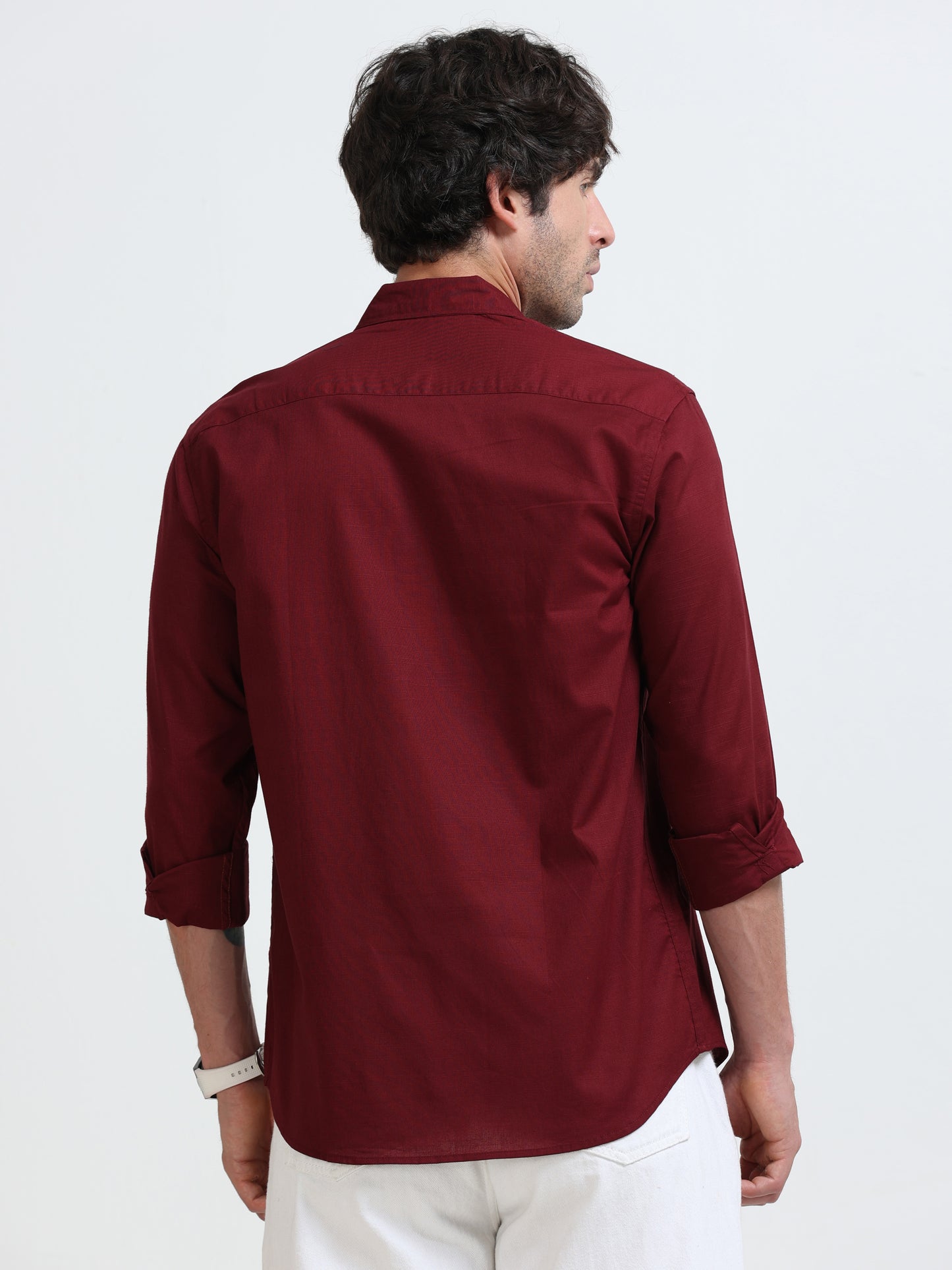 Men’s Classic Maroon Linen Regular Collar Shirt – Lightweight Premium Summer Casual & Smart Style