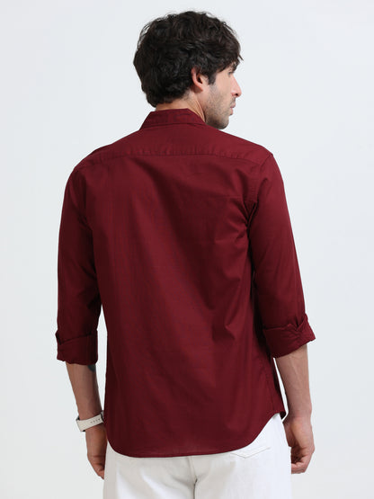 Men’s Classic Maroon Linen Regular Collar Shirt – Lightweight Premium Summer Casual & Smart Style
