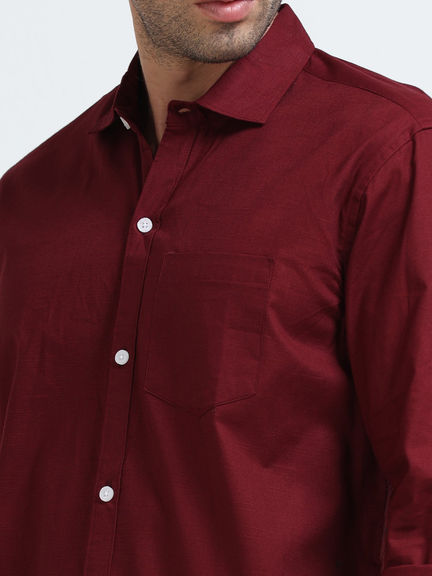 Men’s Classic Maroon Linen Regular Collar Shirt – Lightweight Premium Summer Casual & Smart Style