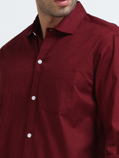 Men’s Classic Maroon Linen Regular Collar Shirt – Lightweight Premium Summer Casual & Smart Style