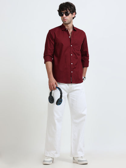 Men’s Classic Maroon Linen Regular Collar Shirt – Lightweight Premium Summer Casual & Smart Style