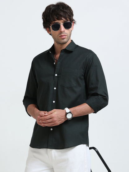 Men’s Classic Bottle Green  Linen Regular Collar Shirt – Lightweight Premium Summer Casual & Smart Style