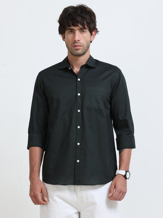 Men’s Classic Bottle Green  Linen Regular Collar Shirt – Lightweight Premium Summer Casual & Smart Style