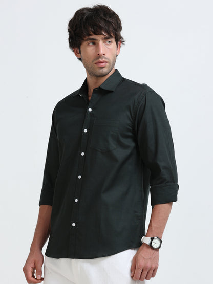 Men’s Classic Bottle Green  Linen Regular Collar Shirt – Lightweight Premium Summer Casual & Smart Style