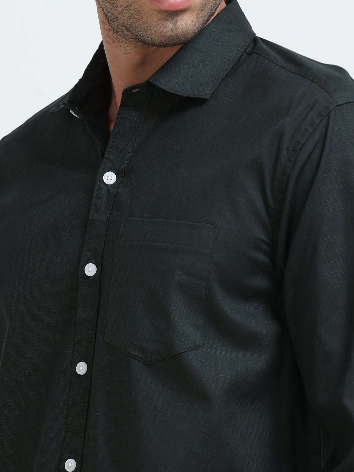 Men’s Classic Bottle Green  Linen Regular Collar Shirt – Lightweight Premium Summer Casual & Smart Style