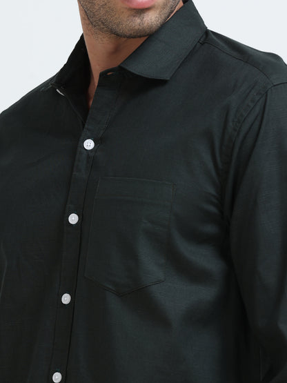 Men’s Classic Bottle Green  Linen Regular Collar Shirt – Lightweight Premium Summer Casual & Smart Style