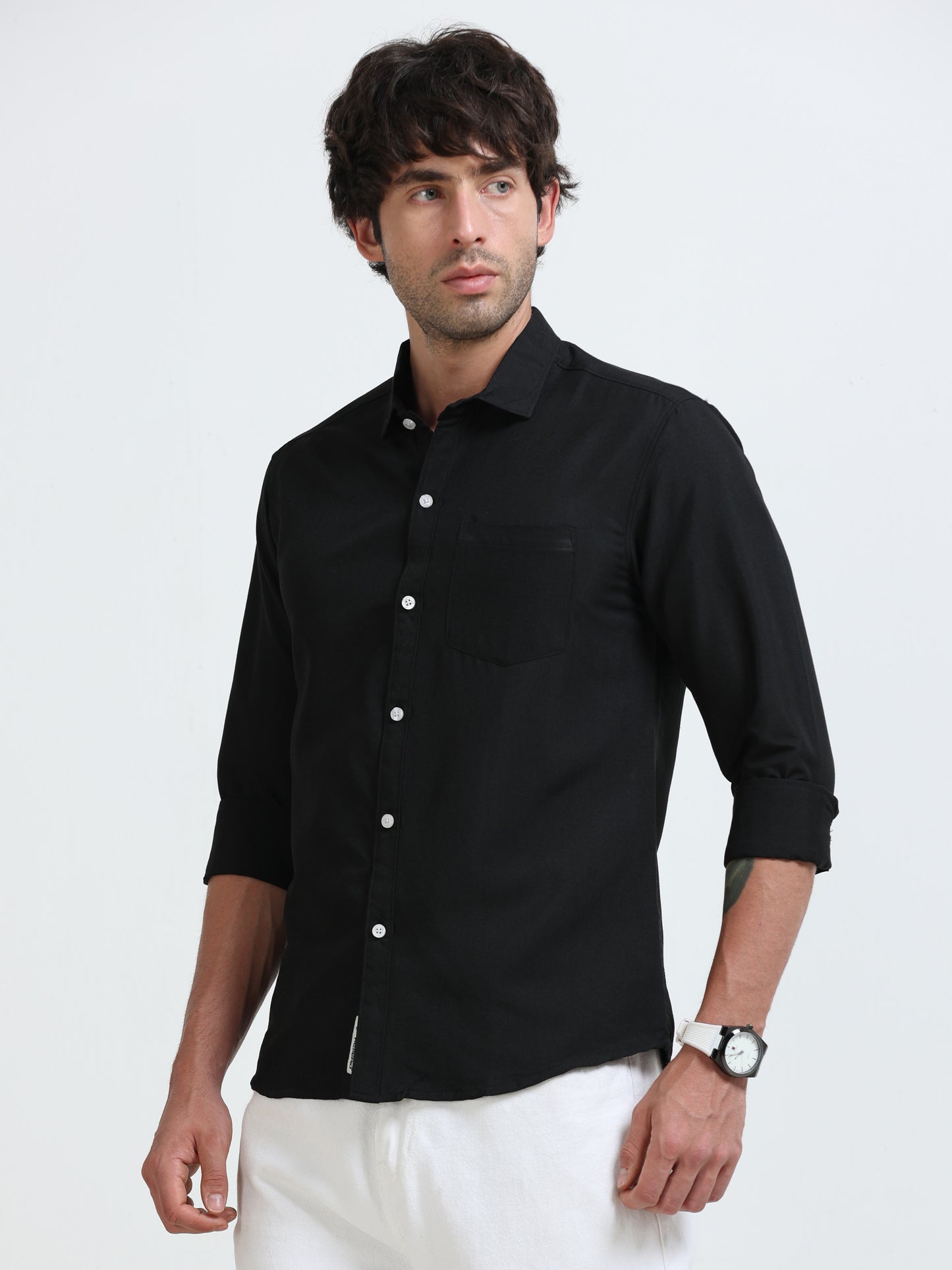 Men’s Premium Black Casual Shirt – Modern Fit Lightweight Smart Casual Shirt