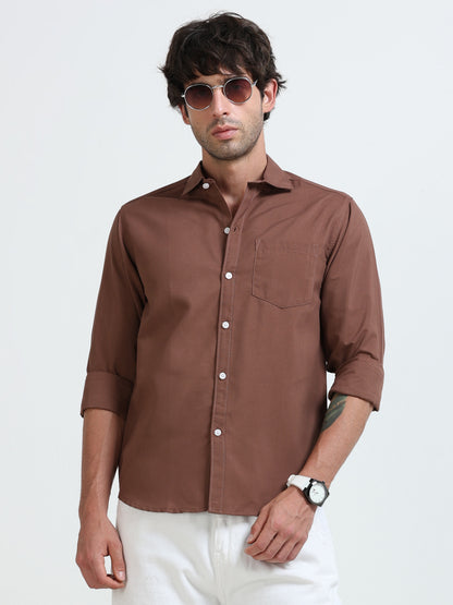 Men’s Premium Brown Casual Shirt – Modern Fit Lightweight Smart Casual Shirt