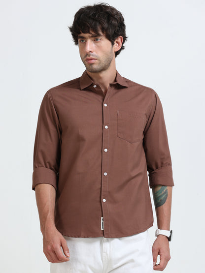 Men’s Premium Brown Casual Shirt – Modern Fit Lightweight Smart Casual Shirt