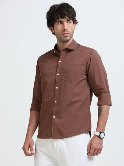 Men’s Premium Brown Casual Shirt – Modern Fit Lightweight Smart Casual Shirt
