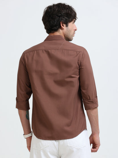 Men’s Premium Brown Casual Shirt – Modern Fit Lightweight Smart Casual Shirt