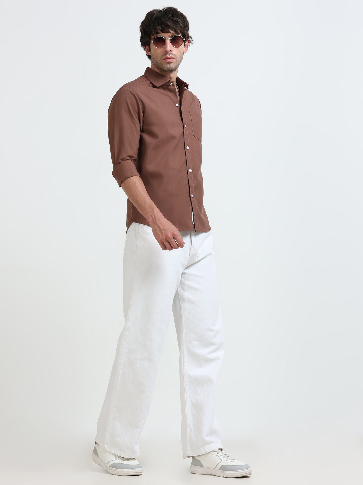 Men’s Premium Brown Casual Shirt – Modern Fit Lightweight Smart Casual Shirt