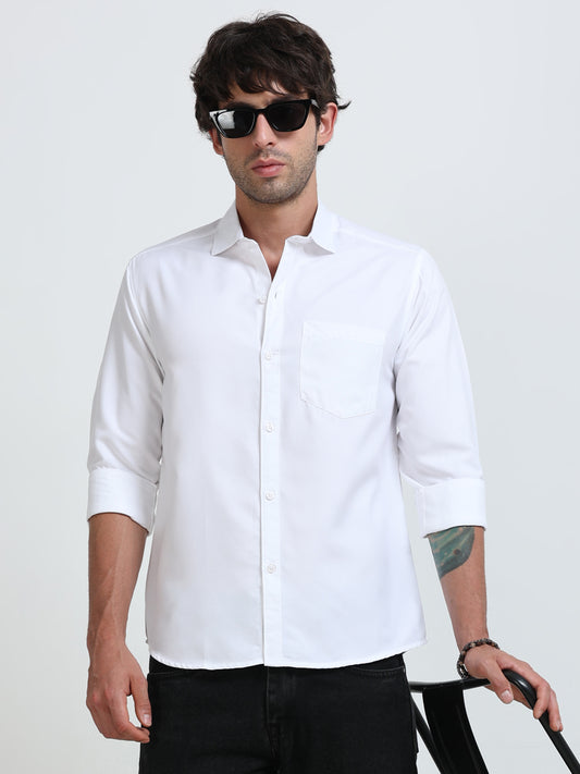Men’s Premium White Casual Shirt – Modern Fit Lightweight Smart Casual Shirt