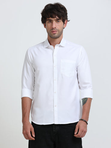 Men’s Premium White Casual Shirt – Modern Fit Lightweight Smart Casual Shirt