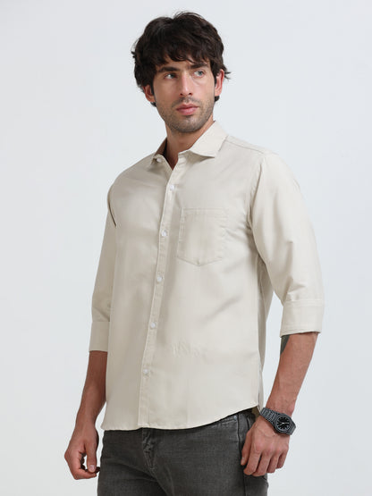 Men’s Premium Beige Casual Shirt – Modern Fit Lightweight Smart Casual Shirt