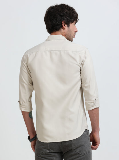 Men’s Premium Beige Casual Shirt – Modern Fit Lightweight Smart Casual Shirt