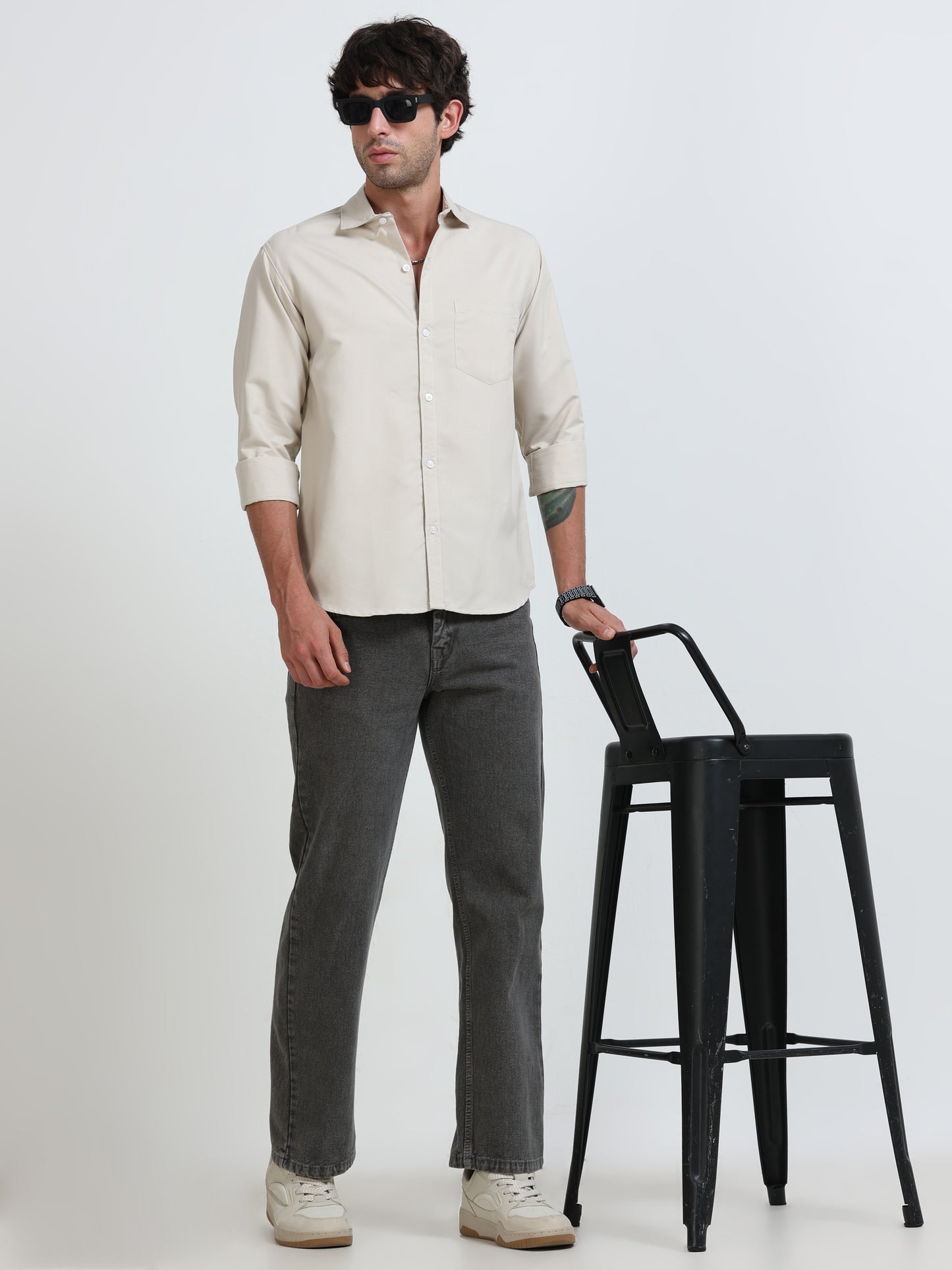Men’s Premium Beige Casual Shirt – Modern Fit Lightweight Smart Casual Shirt